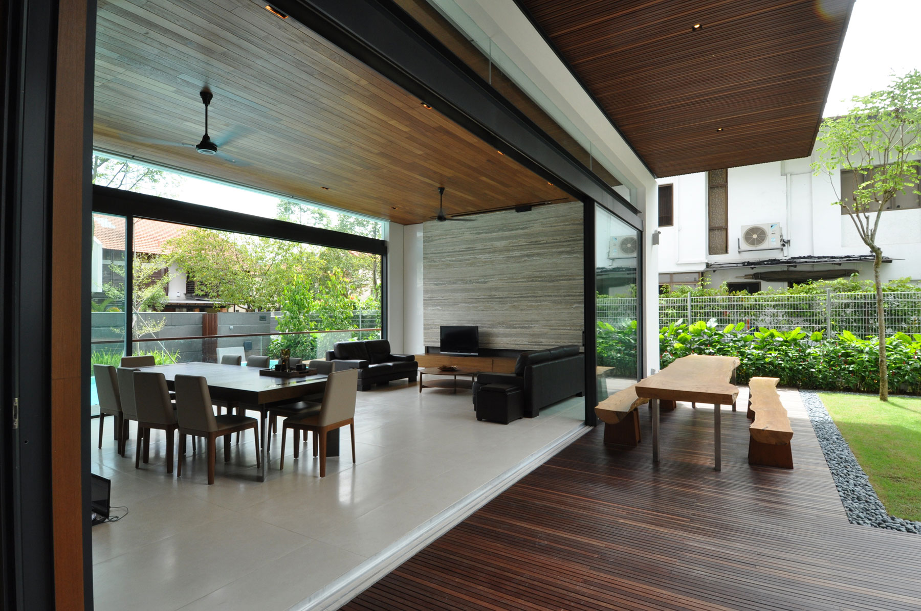terrace singapore sunset bungalow collective modern open contemporary living space wall ceiling interior landscape archdaily floor wooden residence architecture stylish